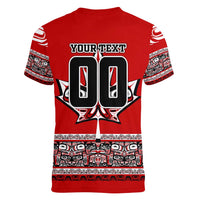 Haida Hockey Canada Women V-Neck T-Shirt Maple Leaf