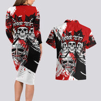 Canada Hockey Skull Life and Death Couples Matching Long Sleeve Bodycon Dress and Hawaiian Shirt