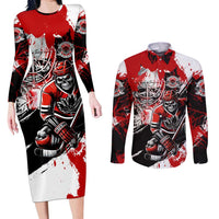 Canada Hockey Skull Life and Death Couples Matching Long Sleeve Bodycon Dress and Long Sleeve Button Shirt