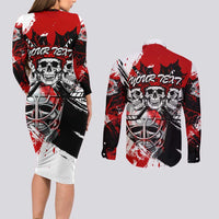 Canada Hockey Skull Life and Death Couples Matching Long Sleeve Bodycon Dress and Long Sleeve Button Shirt