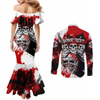 Canada Hockey Skull Life and Death Couples Matching Mermaid Dress and Long Sleeve Button Shirt