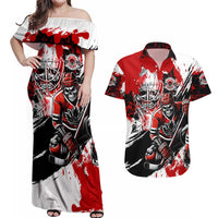 Canada Hockey Skull Life and Death Couples Matching Off Shoulder Maxi Dress and Hawaiian Shirt