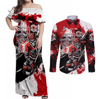 Canada Hockey Skull Life and Death Couples Matching Off Shoulder Maxi Dress and Long Sleeve Button Shirt