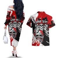 Canada Hockey Skull Life and Death Couples Matching Off The Shoulder Long Sleeve Dress and Hawaiian Shirt