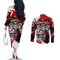 Canada Hockey Skull Life and Death Couples Matching Off The Shoulder Long Sleeve Dress and Long Sleeve Button Shirt