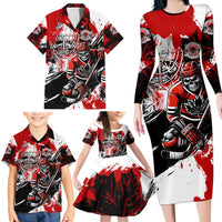 Canada Hockey Skull Life and Death Family Matching Long Sleeve Bodycon Dress and Hawaiian Shirt