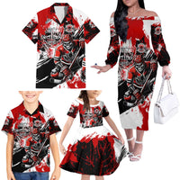 Canada Hockey Skull Life and Death Family Matching Off The Shoulder Long Sleeve Dress and Hawaiian Shirt