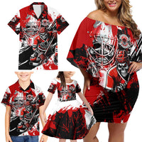 Canada Hockey Skull Life and Death Family Matching Off Shoulder Short Dress and Hawaiian Shirt