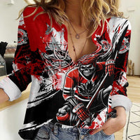 Canada Hockey Skull Life and Death Women Casual Shirt