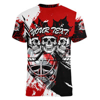 Canada Hockey Skull Life and Death Women V-Neck T-Shirt