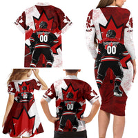 Personalized Canada Hockey Warrior Family Matching Long Sleeve Bodycon Dress and Hawaiian Shirt Bold Maple Leaf Sports Art