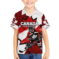 Personalized Canada Hockey Warrior Family Matching Off The Shoulder Long Sleeve Dress and Hawaiian Shirt Bold Maple Leaf Sports Art