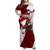 Personalized Canada Hockey Warrior Family Matching Off Shoulder Maxi Dress and Hawaiian Shirt Bold Maple Leaf Sports Art