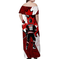 Personalized Canada Hockey Warrior Family Matching Off Shoulder Maxi Dress and Hawaiian Shirt Bold Maple Leaf Sports Art