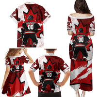 Personalized Canada Hockey Warrior Family Matching Puletasi and Hawaiian Shirt Bold Maple Leaf Sports Art