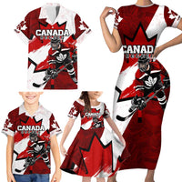 Personalized Canada Hockey Warrior Family Matching Short Sleeve Bodycon Dress and Hawaiian Shirt Bold Maple Leaf Sports Art