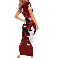 Personalized Canada Hockey Warrior Family Matching Short Sleeve Bodycon Dress and Hawaiian Shirt Bold Maple Leaf Sports Art