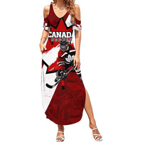 Personalized Canada Hockey Warrior Family Matching Summer Maxi Dress and Hawaiian Shirt Bold Maple Leaf Sports Art