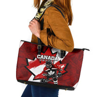 Canada Hockey Warrior Leather Tote Bag Bold Maple Leaf Sports Art
