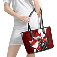 Canada Hockey Warrior Leather Tote Bag Bold Maple Leaf Sports Art