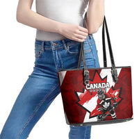 Canada Hockey Warrior Leather Tote Bag Bold Maple Leaf Sports Art