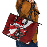 Canada Hockey Warrior Leather Tote Bag Bold Maple Leaf Sports Art