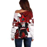 Personalized Canada Hockey Warrior Off Shoulder Sweater Bold Maple Leaf Sports Art