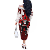 Personalized Canada Hockey Warrior Off The Shoulder Long Sleeve Dress Bold Maple Leaf Sports Art