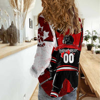 Personalized Canada Hockey Warrior Women Casual Shirt Bold Maple Leaf Sports Art