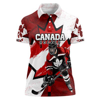 Personalized Canada Hockey Warrior Women Polo Shirt Bold Maple Leaf Sports Art