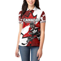 Personalized Canada Hockey Warrior Women Polo Shirt Bold Maple Leaf Sports Art