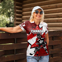 Personalized Canada Hockey Warrior Women Polo Shirt Bold Maple Leaf Sports Art