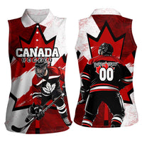 Personalized Canada Hockey Warrior Women Sleeveless Polo Shirt Bold Maple Leaf Sports Art