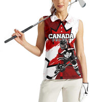 Personalized Canada Hockey Warrior Women Sleeveless Polo Shirt Bold Maple Leaf Sports Art