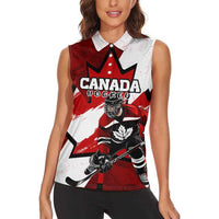 Personalized Canada Hockey Warrior Women Sleeveless Polo Shirt Bold Maple Leaf Sports Art