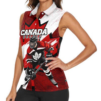 Personalized Canada Hockey Warrior Women Sleeveless Polo Shirt Bold Maple Leaf Sports Art