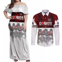 Canada Super Team Couples Matching Off Shoulder Maxi Dress and Long Sleeve Button Shirt Dynamic Ice Hockey Legacy