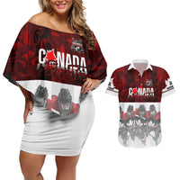 Canada Super Team Couples Matching Off Shoulder Short Dress and Hawaiian Shirt Dynamic Ice Hockey Legacy