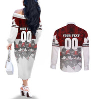 Canada Super Team Couples Matching Off The Shoulder Long Sleeve Dress and Long Sleeve Button Shirt Dynamic Ice Hockey Legacy