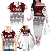 Canada Super Team Family Matching Off The Shoulder Long Sleeve Dress and Hawaiian Shirt Dynamic Ice Hockey Legacy