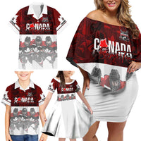 Canada Super Team Family Matching Off Shoulder Short Dress and Hawaiian Shirt Dynamic Ice Hockey Legacy
