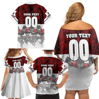 Canada Super Team Family Matching Off Shoulder Short Dress and Hawaiian Shirt Dynamic Ice Hockey Legacy