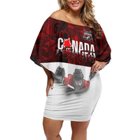 Canada Super Team Family Matching Off Shoulder Short Dress and Hawaiian Shirt Dynamic Ice Hockey Legacy