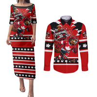 Personalized Champions Canada Hockey Couples Matching Puletasi and Long Sleeve Button Shirt Fierce Beaver on Ice