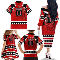 Personalized Champions Canada Hockey Family Matching Off The Shoulder Long Sleeve Dress and Hawaiian Shirt Fierce Beaver on Ice