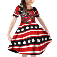 Personalized Champions Canada Hockey Family Matching Off Shoulder Short Dress and Hawaiian Shirt Fierce Beaver on Ice