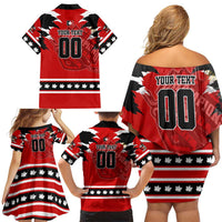 Personalized Champions Canada Hockey Family Matching Off Shoulder Short Dress and Hawaiian Shirt Fierce Beaver on Ice