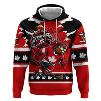 Personalized Champions Canada Hockey Hoodie Fierce Beaver on Ice