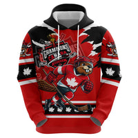 Personalized Champions Canada Hockey Hoodie Fierce Beaver on Ice
