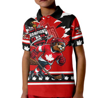 Personalized Champions Canada Hockey Kid Polo Shirt Fierce Beaver on Ice